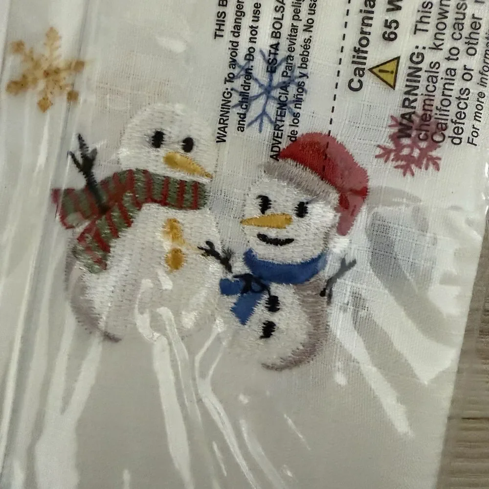 Renaissance Home Fashion Snowman Friends 24” Embroidered Tier Pair  New